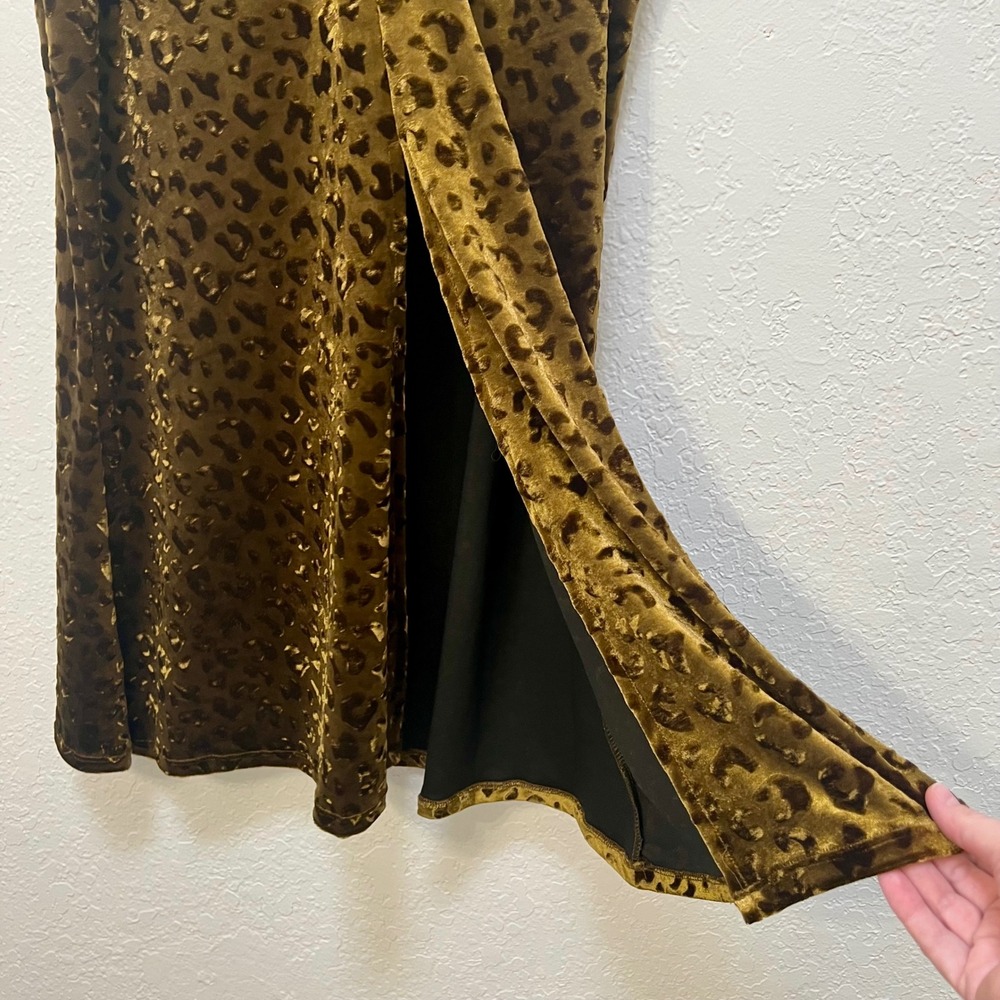 Avec Les Filles Burnout Leopard Velvet Ruched Maxi Skirt‎ Gold XL Designer NEW - Picture 3 of 7